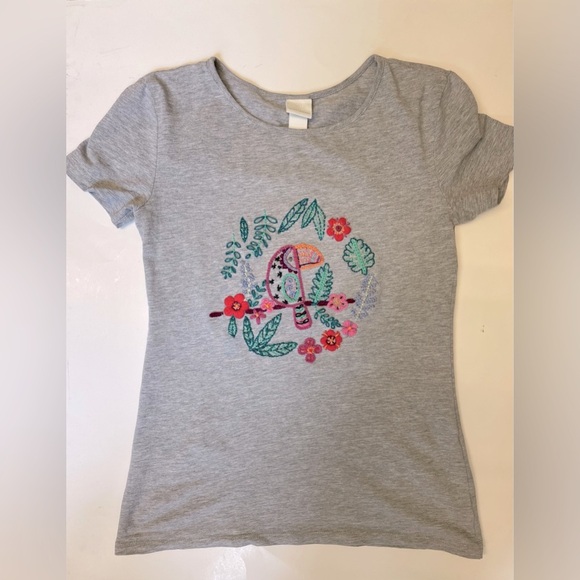 H&M embroidered Aztec Mexican grey short sleeve crew neck Tshirt womens size S - Picture 1 of 6
